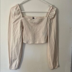Cream Long Sleeve Smocked Top
